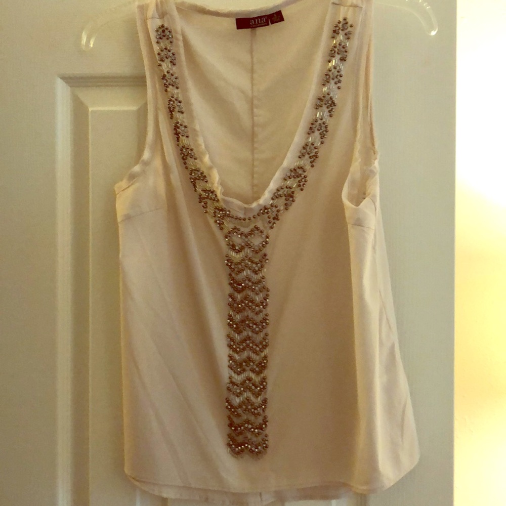 Beige beaded sleeveless top